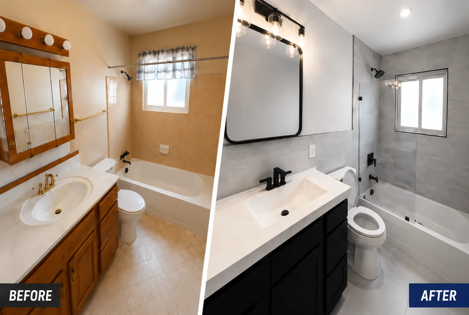 Before and after of a bathroom remodeled by Inside Out Home Improvements